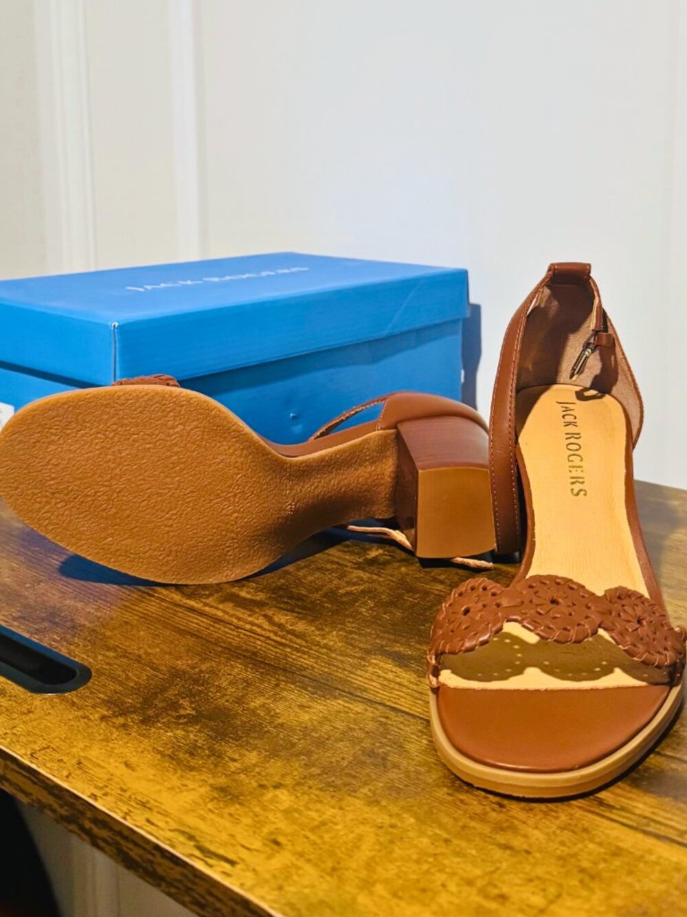 Jack Rogers Lauren Ankle Strap Mid Heel Mocha NIB Size 9 - Picture 6 of 6